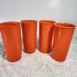 Tupperware Tall Tumblers Set of 4 Orange 8 oz Juice Cups 117 Vintage 70s…